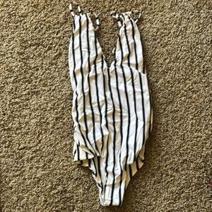 Tori Praver Black & White Stripe One Piece Swimsuit